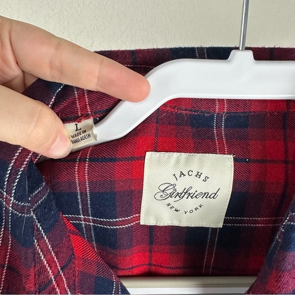 Jachs Girlfriend Red Blue Plaid Flannel Button Front Shacket Shirt Size Large - Picture 3 of 4